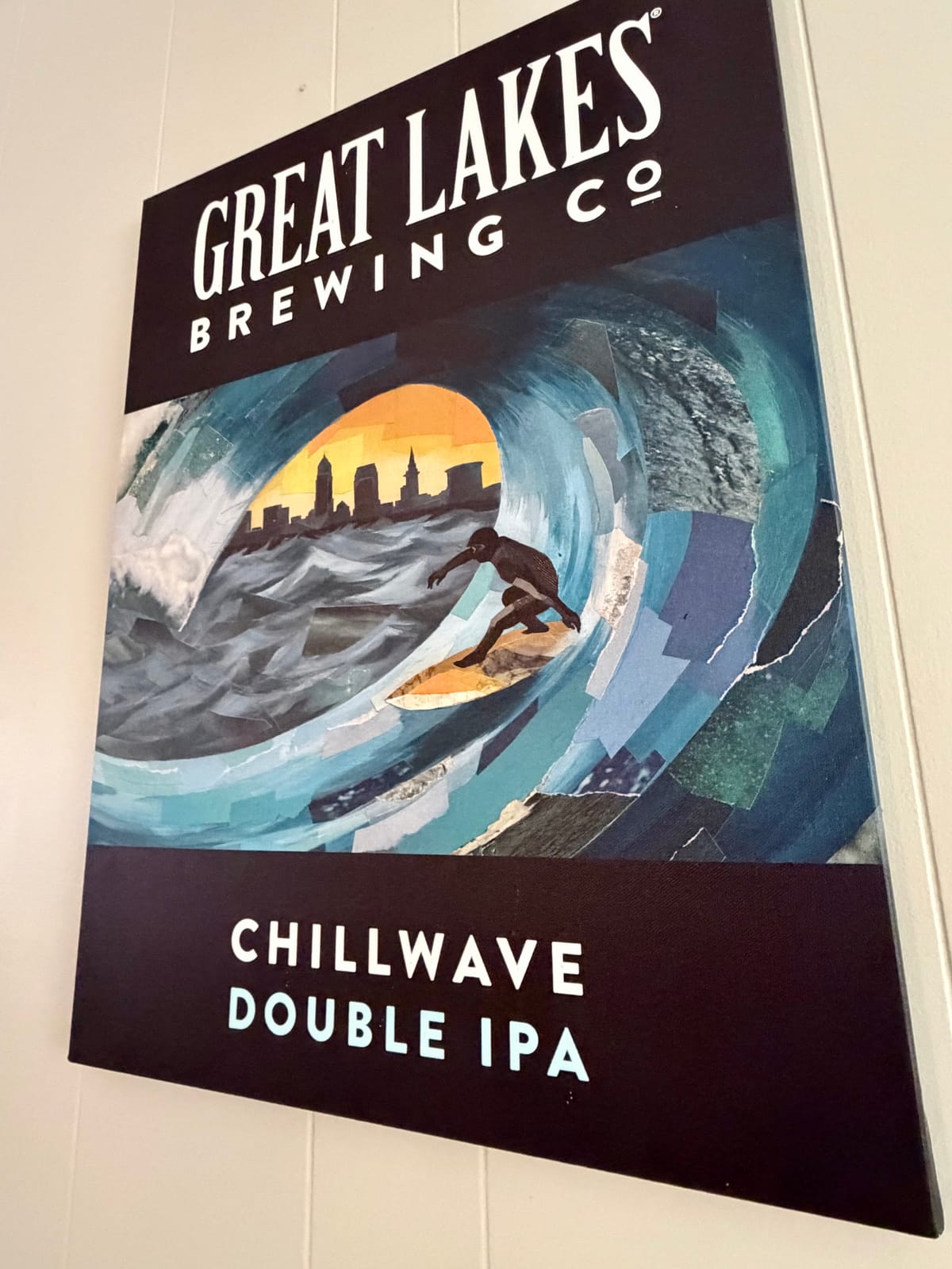 The Brewmaster's Room — framed Great Lakes Brewing Co. Chillwave Double IPA poster with surfer and Cleveland skyline