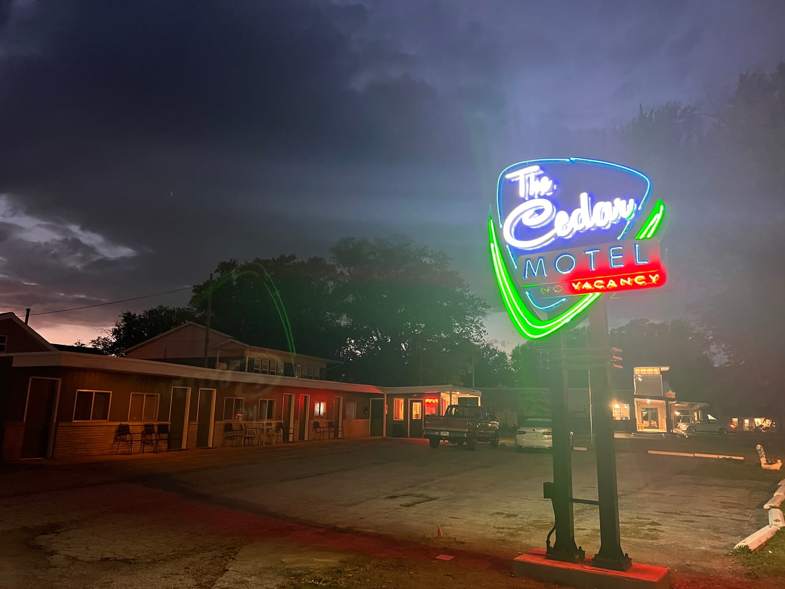 The Cedar — Vintage neon sign at night