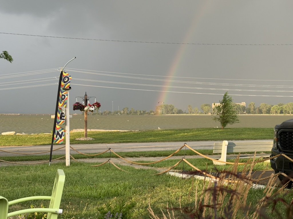A rainbow over Sandusky Bay from the patio at Tique's